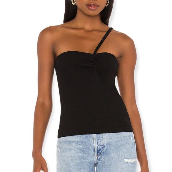 Agolde Black Ribbed Lola Gathered Front Tank Top Size Medium - Picture 1 of 6
